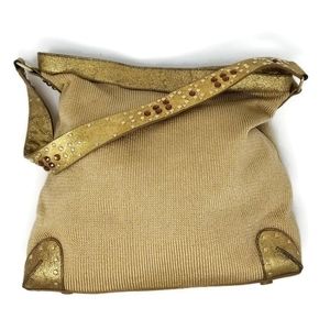 The Sak Gold Glitter Queen Bee Knit Jeweled Strap Shoulder Bag